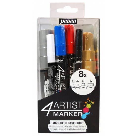 SET 8 COLOR 4ARTIST MARKER 2+4+8+15 MM OIL-BASED PAINT MARKER
